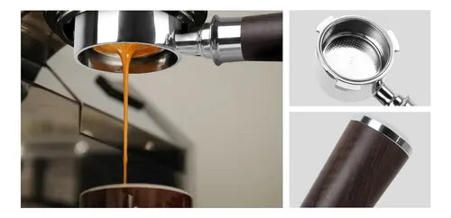 Portafiltro Naked sin Fondo - Fabricado en Acero Inoxidable con Mango de Madera - Gaggia y DeLonghi