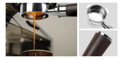 Portafiltro Naked sin Fondo - Fabricado en Acero Inoxidable con Mango de Madera - Gaggia y DeLonghi