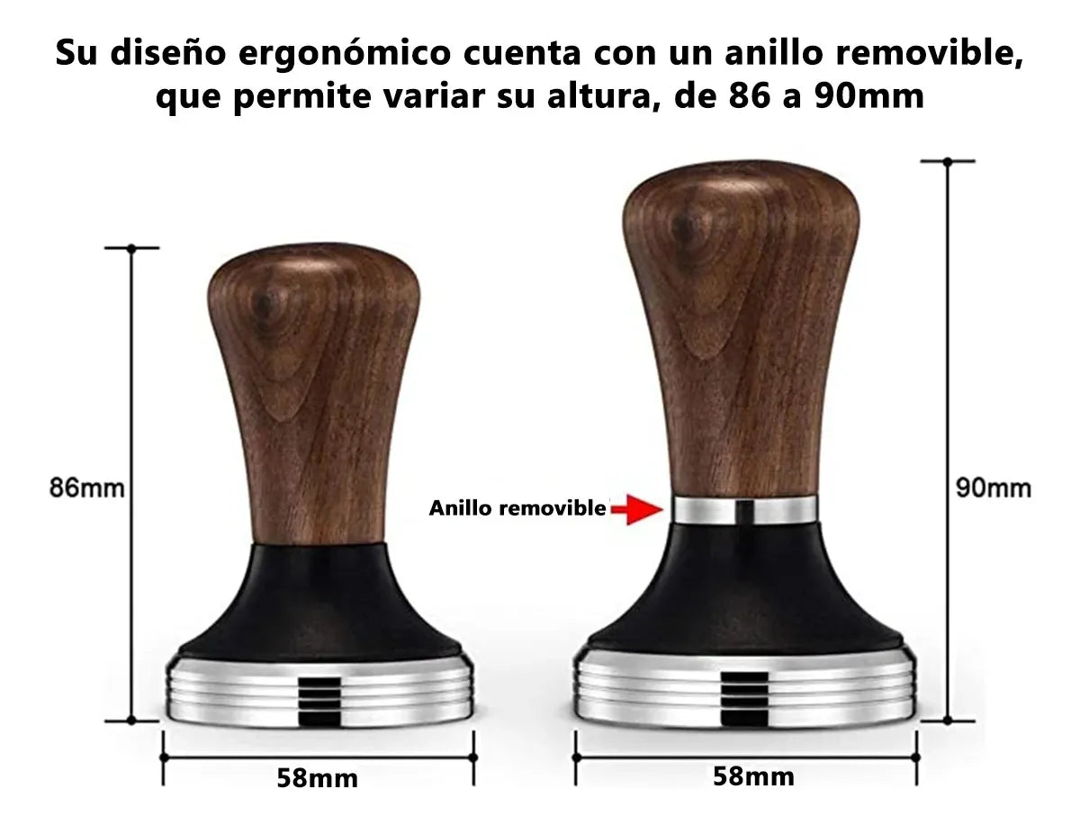 Tamper Manual de Acero Inoxidable y Madera de Nogal