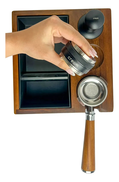 Estación de Café con Knock Box y Base para Tamping y Portafiltro